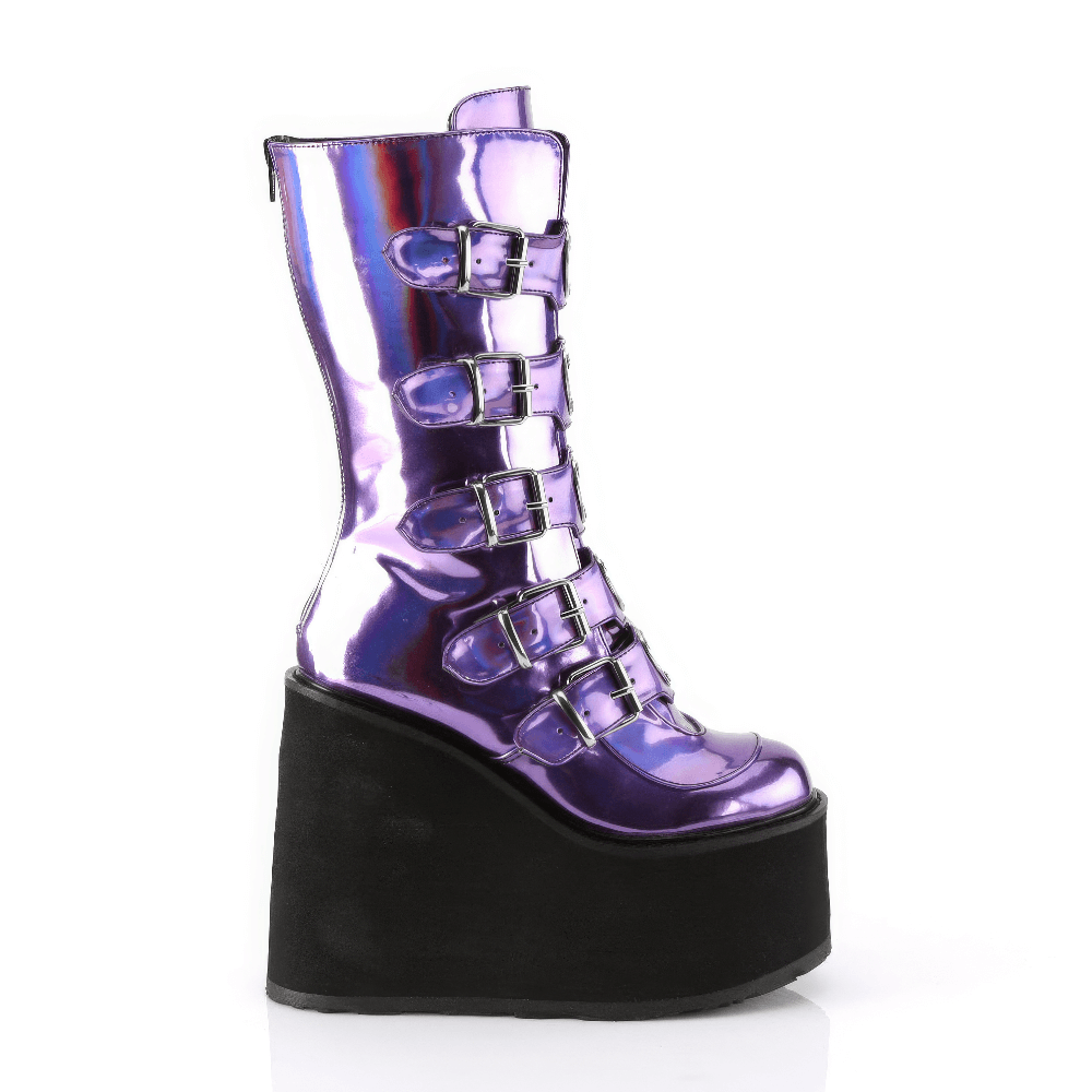 DEMONIA Futuristic Purple Hologram Mid-Calf Boots