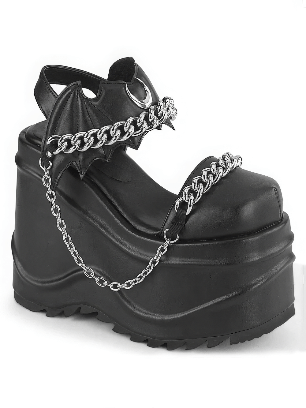 DEMONIA Gothic Bat Chain Platform Ankle Strap Shoes