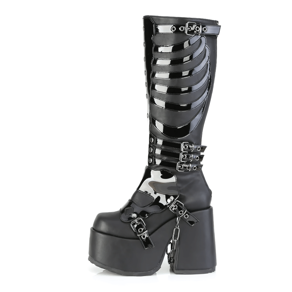 DEMONIA Gothic Draped Knee High Platform Boots with Chain