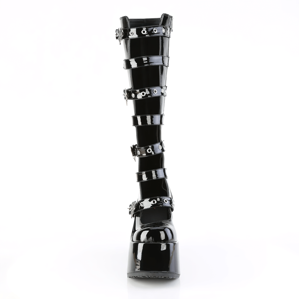 DEMONIA Gothic Knee-High Boots with Spider Web Buckles