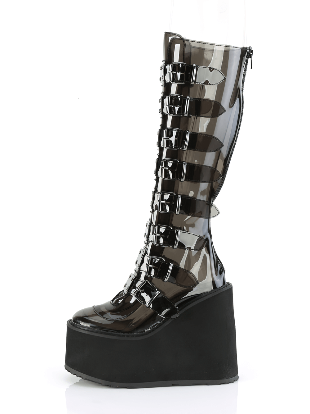 DEMONIA Gothic Knee-High Platform Boots with 8 Buckle Straps