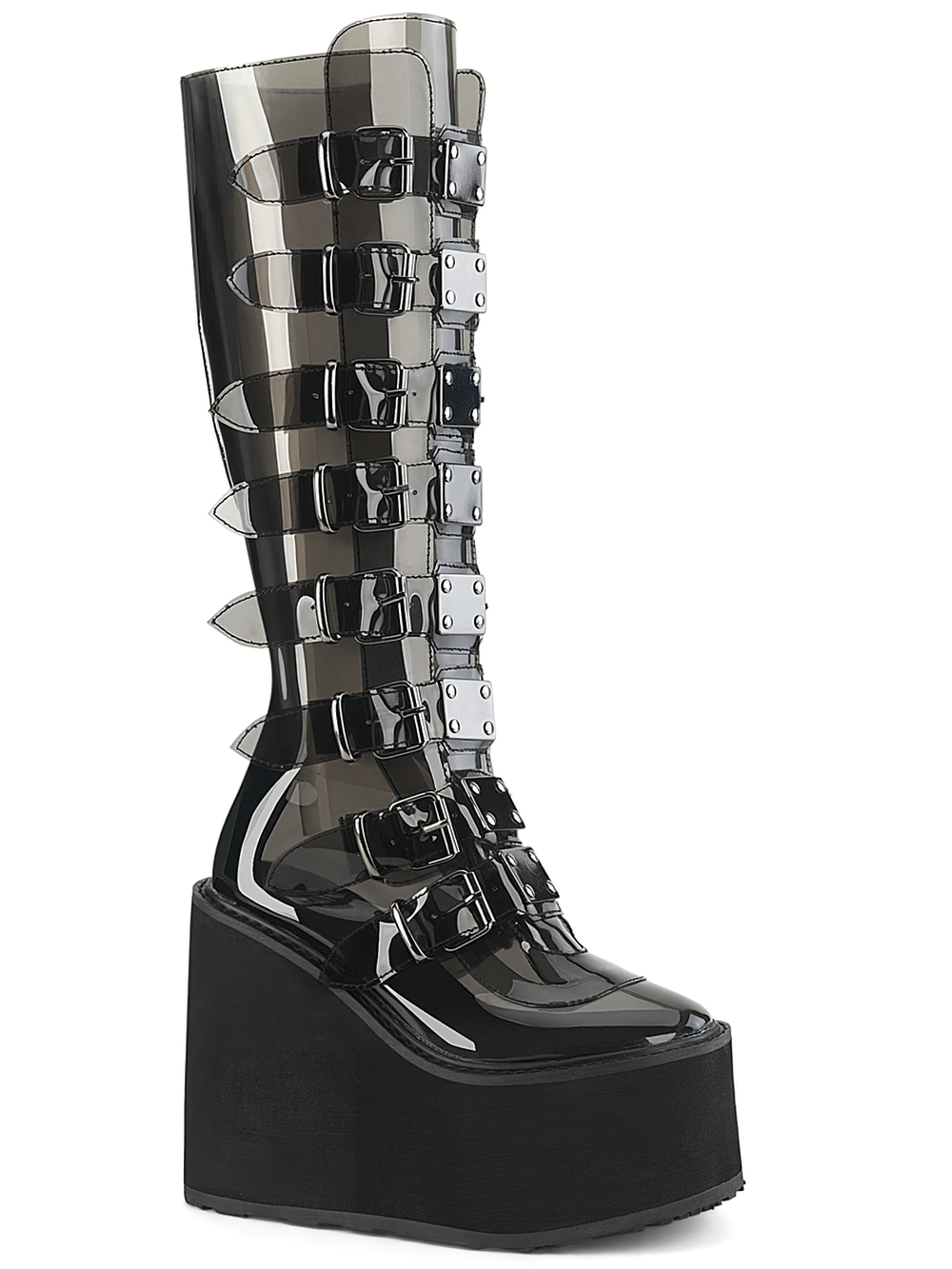 DEMONIA Gothic Knee-High Platform Boots with 8 Buckle Straps