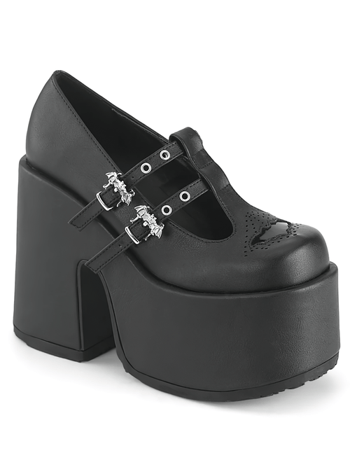 DEMONIA Gothic Mary Jane Talons épais avec boucles chauve-souris