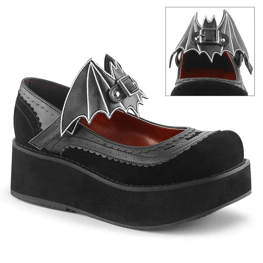 DEMONIA Gothic Mary Jane Platforms Shoes with Bat Detail
