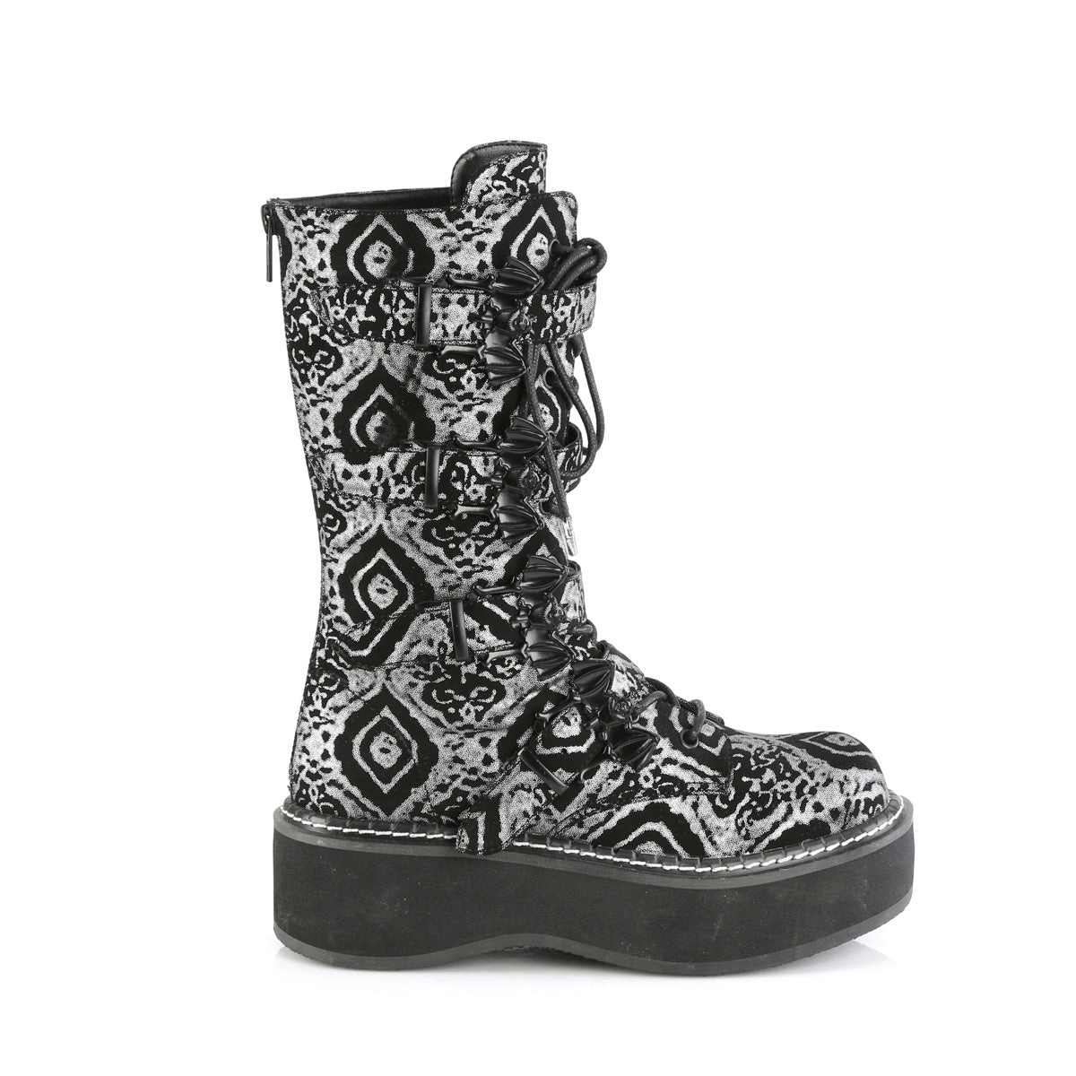 DEMONIA Gothic Mid-Calf Boots with Bat Buckle Straps