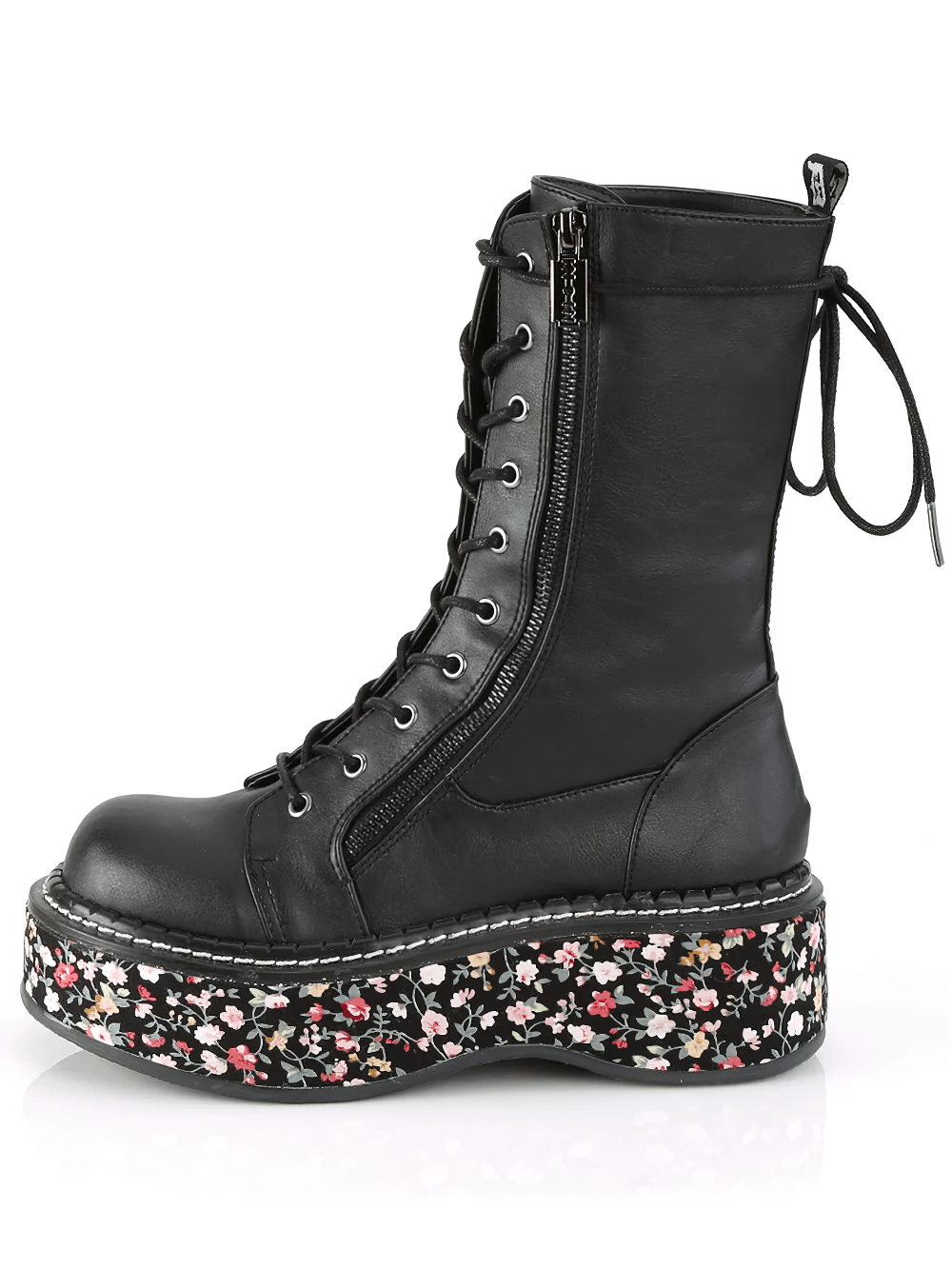 DEMONIA Gothic Mid-Calf Boots with Floral Platform and Zip