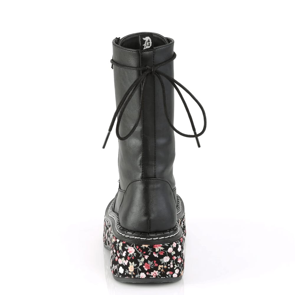 DEMONIA Gothic Mid-Calf Boots with Floral Platform and Zip