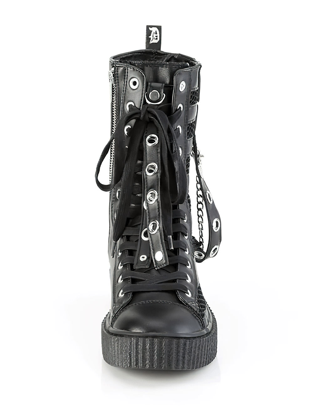 DEMONIA Gothic Mid-Calf Creeper Black Sneakers with Chains