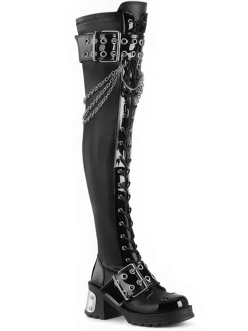 DEMONIA Gothic Over-the-Knee Boots with Chains and Buckles