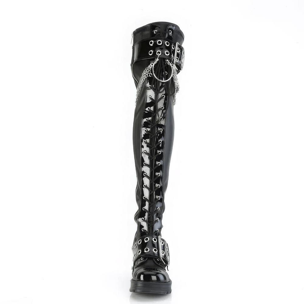 DEMONIA Gothic Over-the-Knee Boots with Chains and Buckles