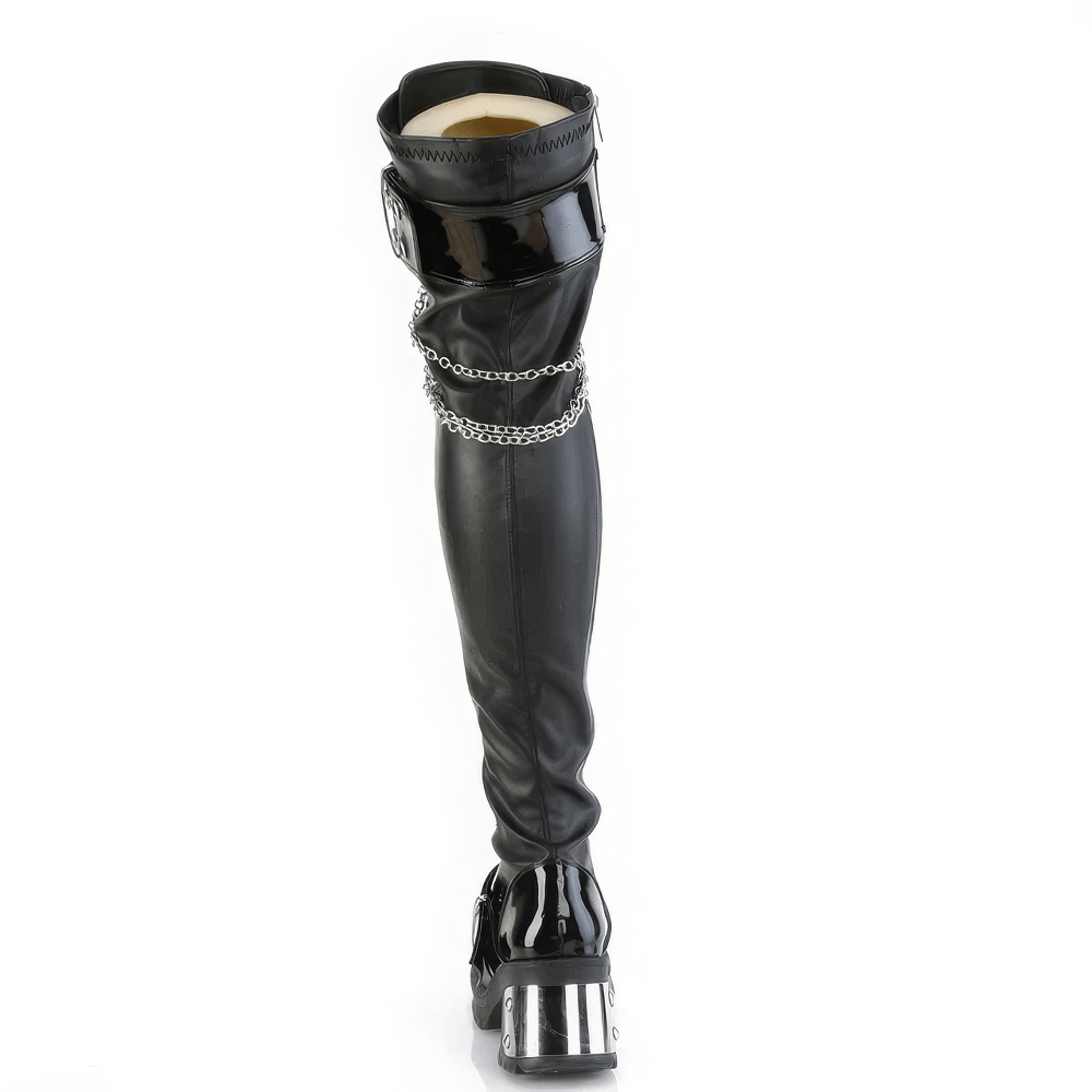 DEMONIA Gothic Over-the-Knee Boots with Chains and Buckles