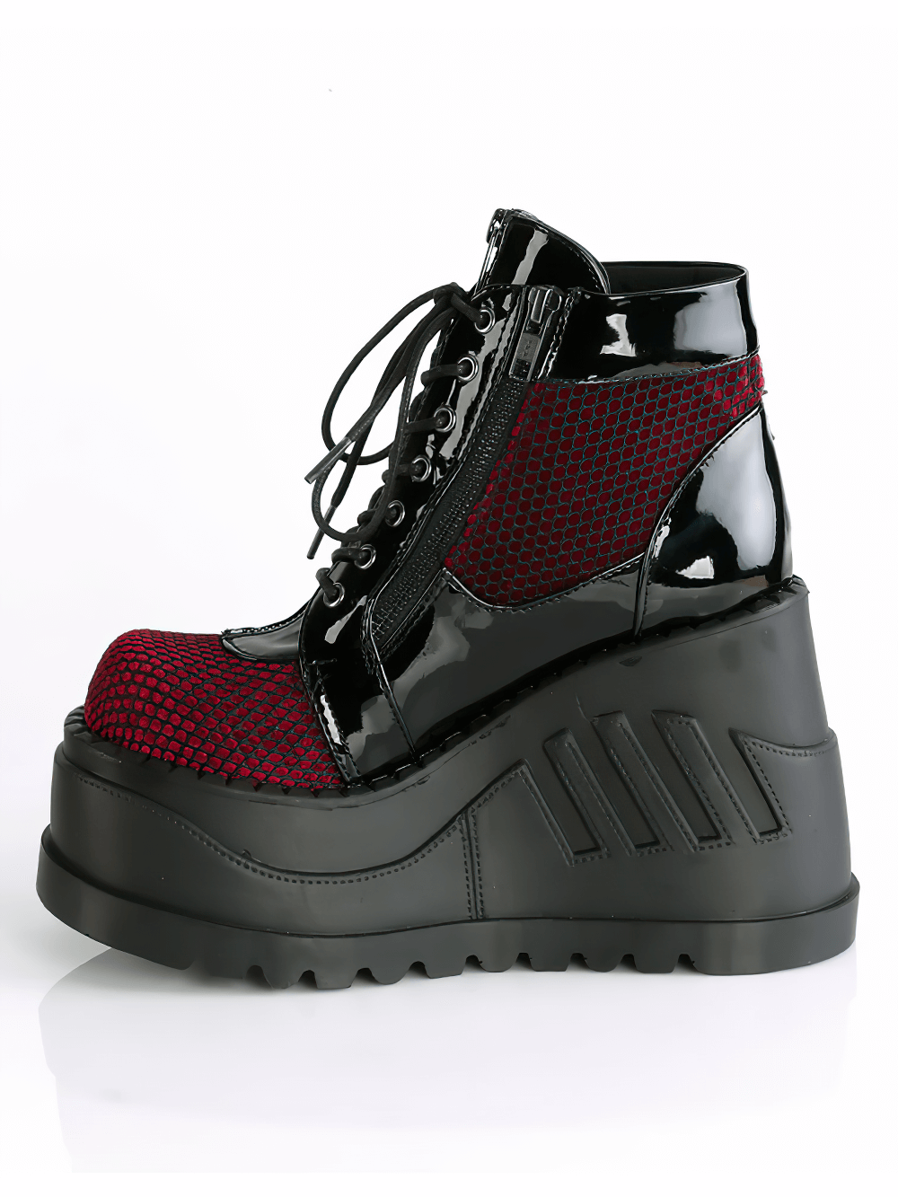 DEMONIA Gothic Platform Booties with Charms and Fishnet