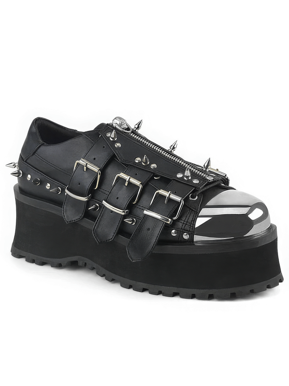 DEMONIA Gothic Platform Shoes with Chrome Toe Cap