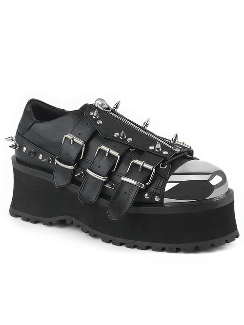 DEMONIA Gothic-Plateauschuhe mit verchromter Zehenkappe