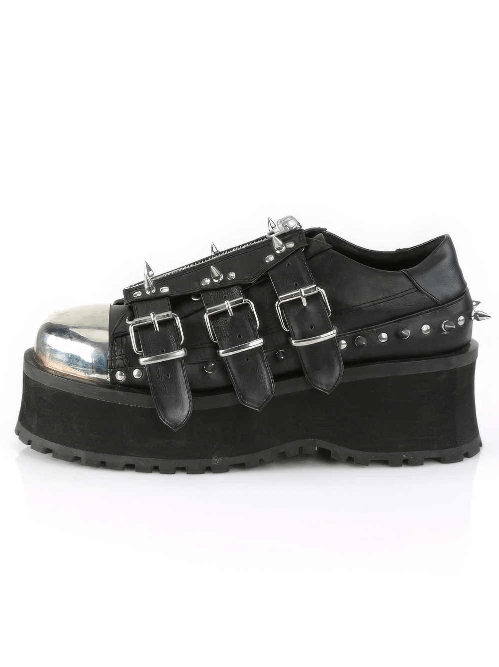 DEMONIA Gothic Platform Shoes with Chrome Toe Cap