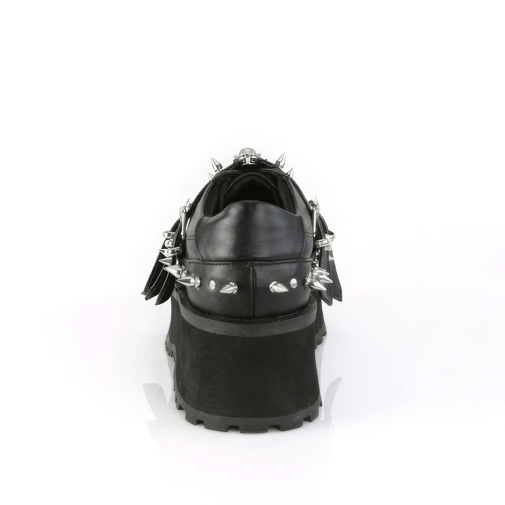 Back view of DEMONIA Gothic platform shoes, featuring spiked details and chunky sole for an edgy look.