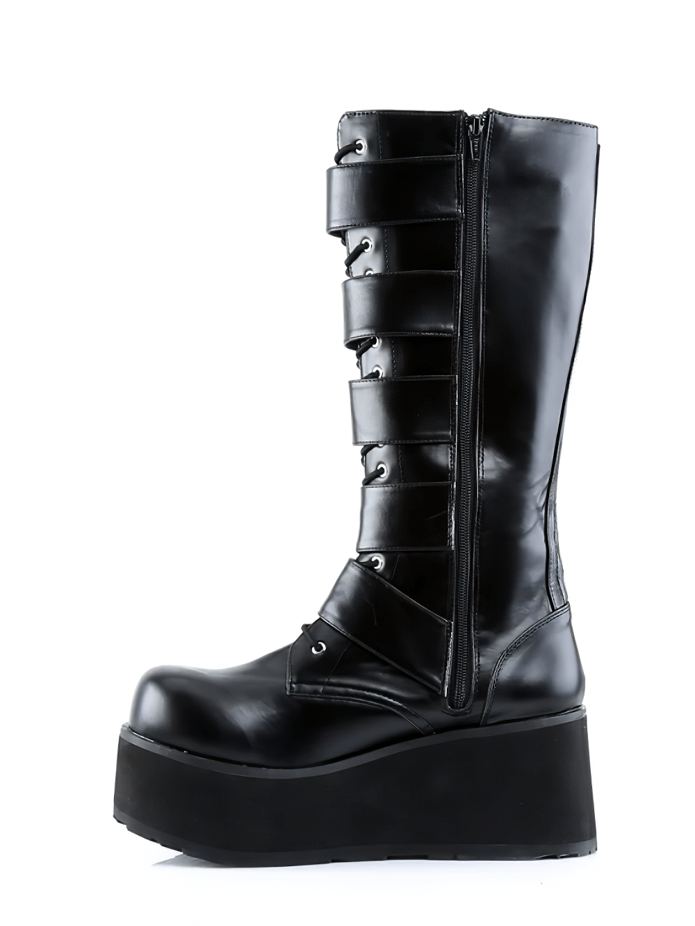 DEMONIA Gothic Punk Kniehohe Plateaustiefel mit Schnallen