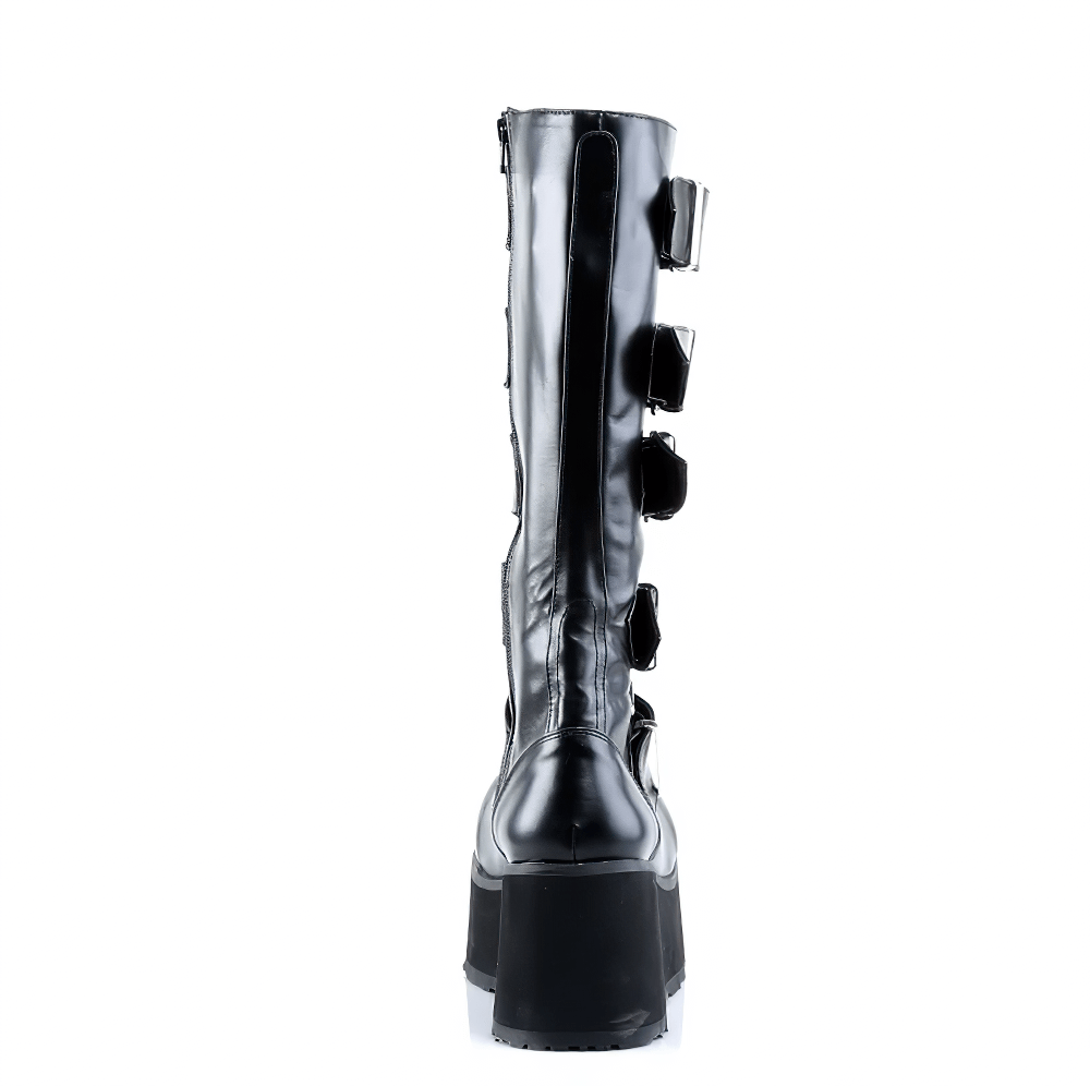 DEMONIA Gothic Punk Knee-High Platform Boots with Buckles