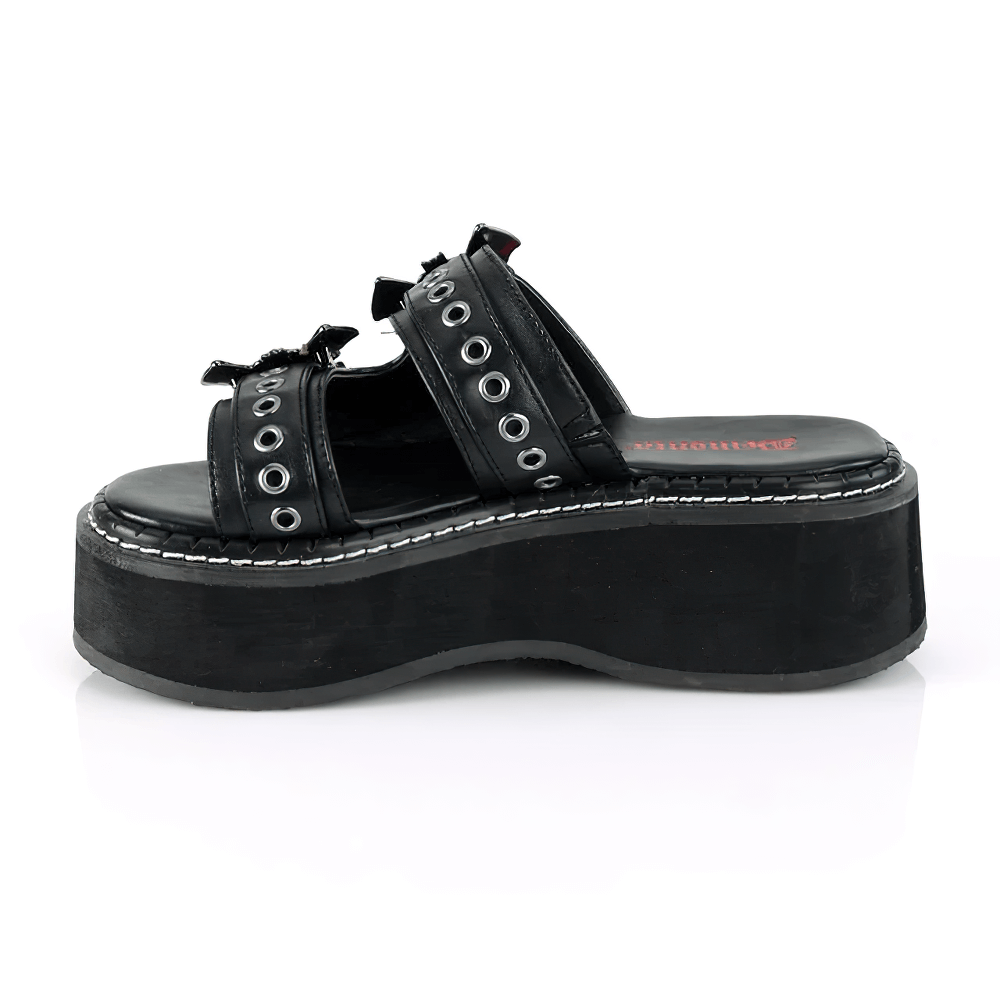 DEMONIA Gothic Slide Sandals with Riveted Double Straps