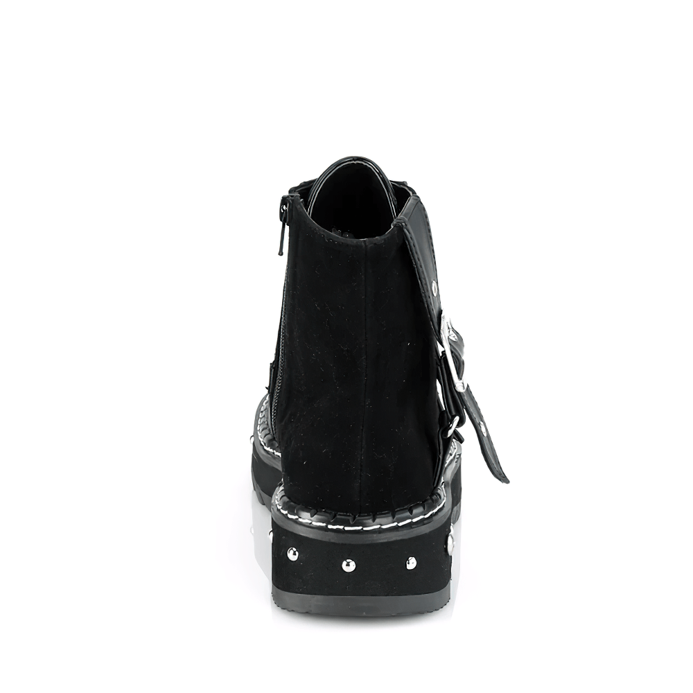 DEMONIA Gothic Style Lace-Up Ankle Boots with Buckle Straps