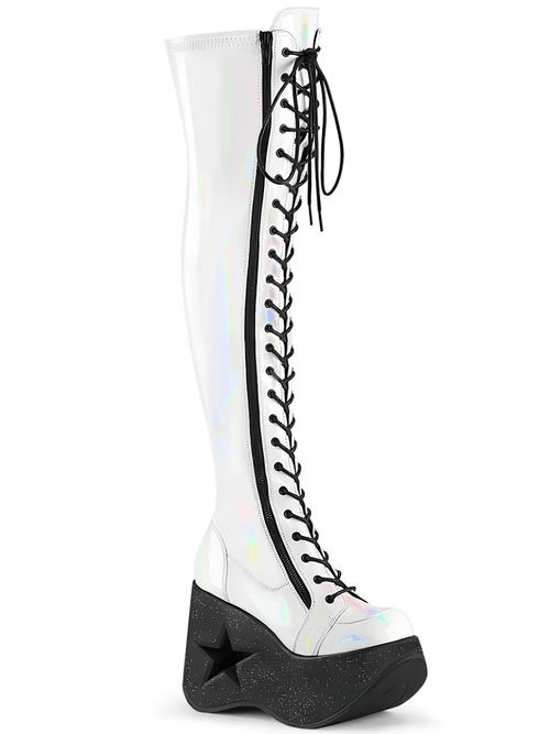 Bottes cuissardes compensées à plateforme Holo Star DEMONIA