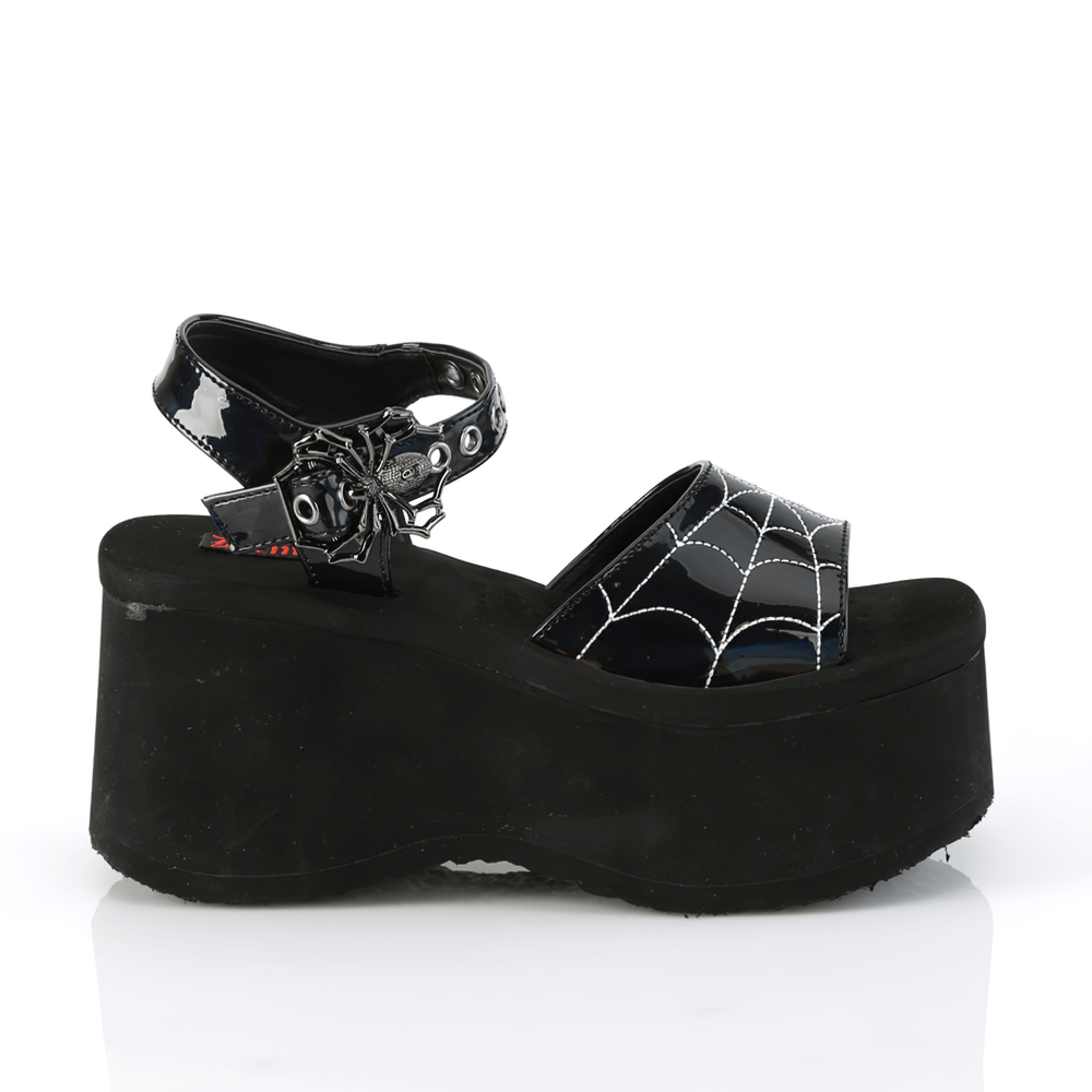 DEMONIA Holographic Spider Web Patent Leather Sandals