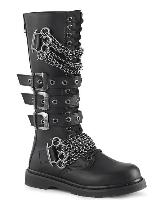 DEMONIA Knee-High Combat Boots with Chain Details