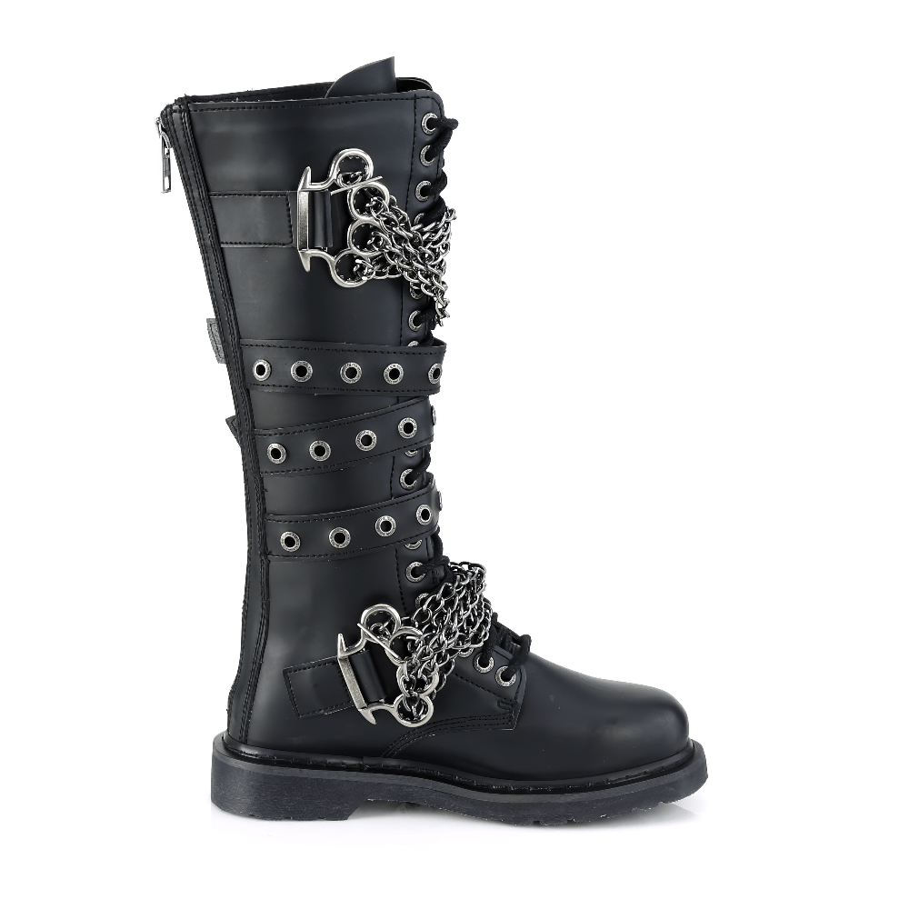 DEMONIA Knee-High Combat Boots with Chain Details