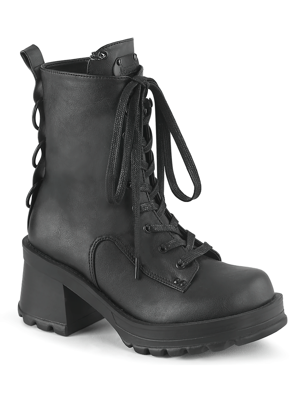 DEMONIA Lace-Up Ankle Boots with Chunky Heel and O-Rings