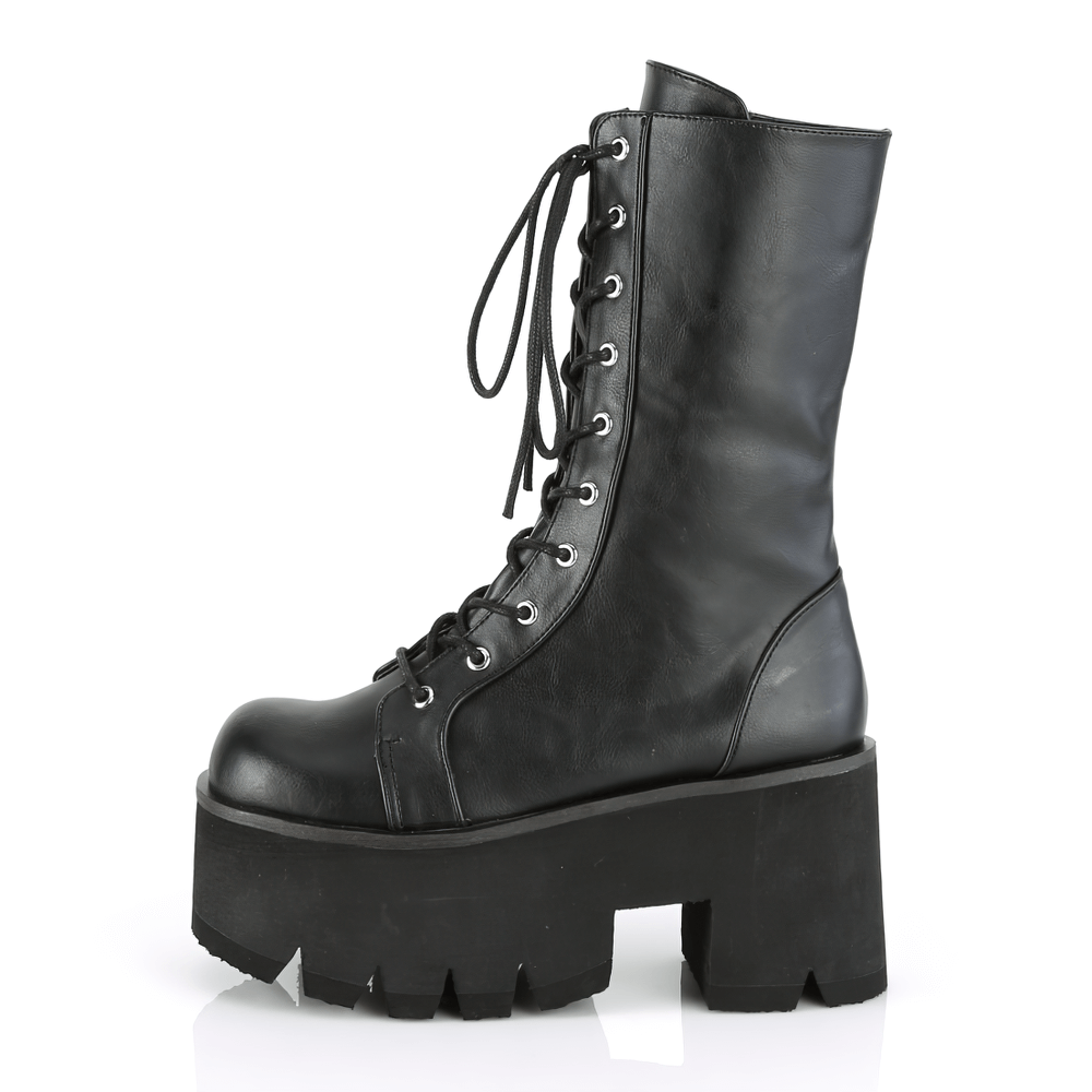 DEMONIA Lace-Up Mid-Calf Platform Boots with Side Zipper