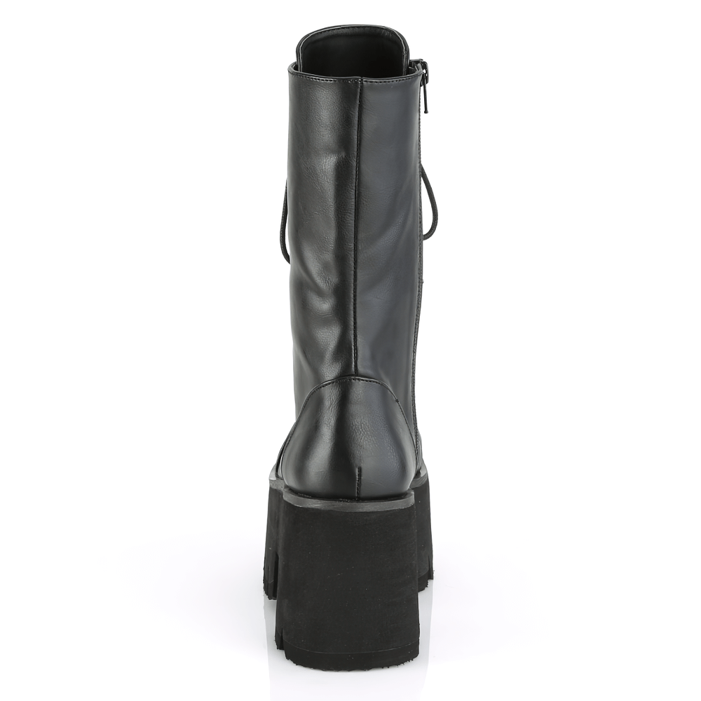 DEMONIA Lace-Up Mid-Calf Platform Boots with Side Zipper