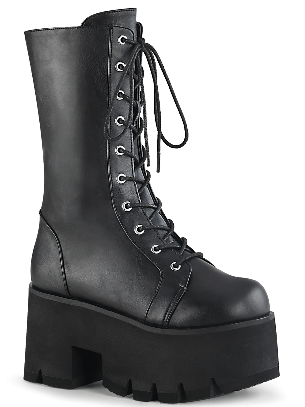 DEMONIA Lace-Up Mid-Calf Platform Boots with Side Zipper