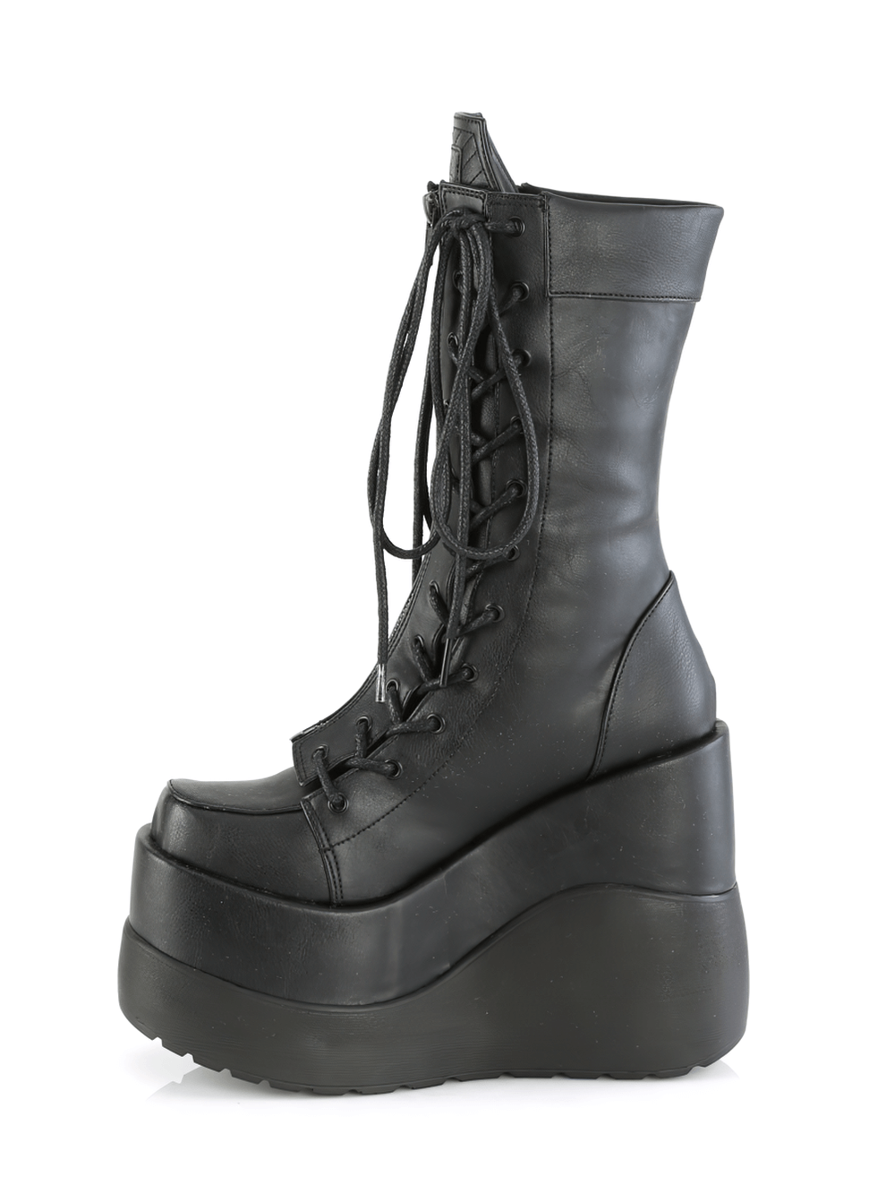 DEMONIA Lace-Up Platform Mid-Calf Boots with Coffin Tongue