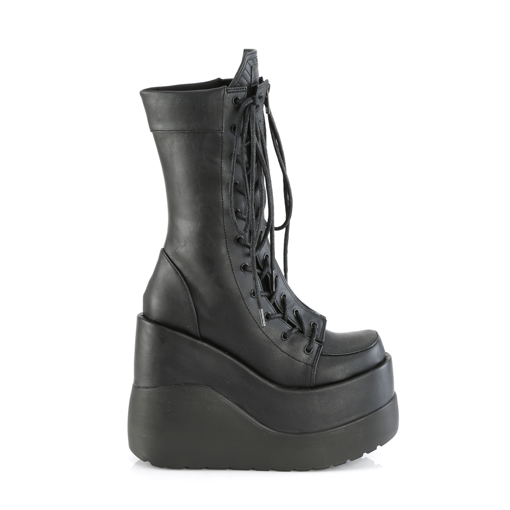 DEMONIA Lace-Up Platform Mid-Calf Boots with Coffin Tongue