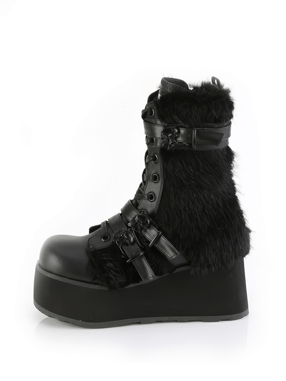 DEMONIA Leather Black Mid-Calf Boots with Skull Accents