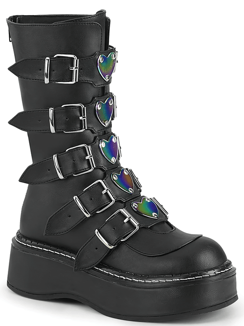 DEMONIA Botte mi-mollet en cuir avec boucles cœur