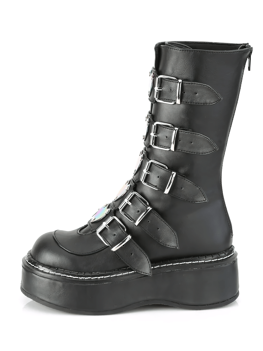 DEMONIA Leather Mid-Calf Boot with Heart Buckles