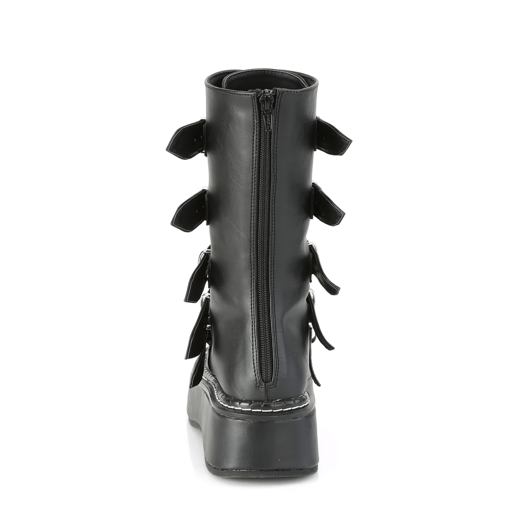 DEMONIA Leather Mid-Calf Boot with Heart Buckles