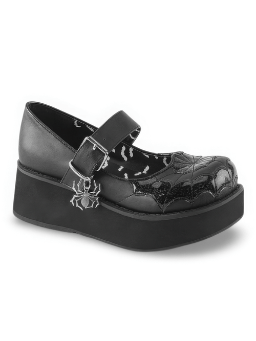 DEMONIA Mary Jane Platform Shoes with Spider Web Design