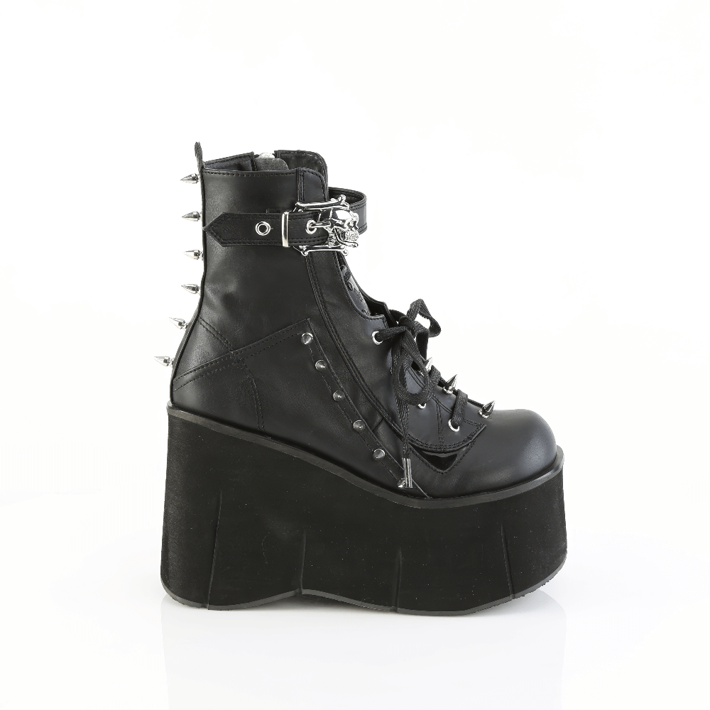 Demonia women's metal spike studded ankle boots with skull detail and 4.5" platform, perfect for a gothic style.