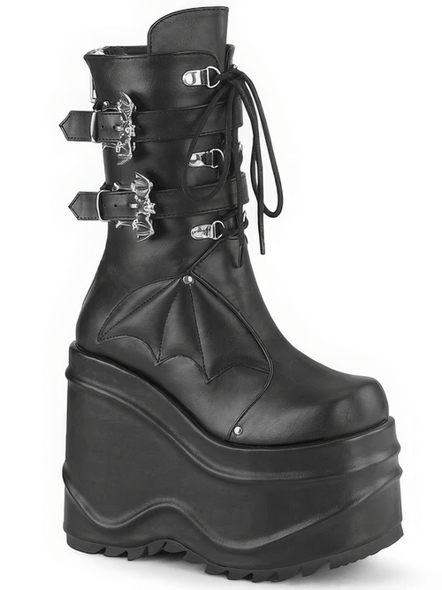 DEMONIA Bottines mi-mollet avec boucle en forme d'aile de chauve-souris et lacets