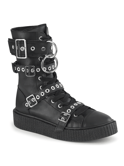 DEMONIA - Bottes Creeper mi-mollet avec sangles à boucles et œillets