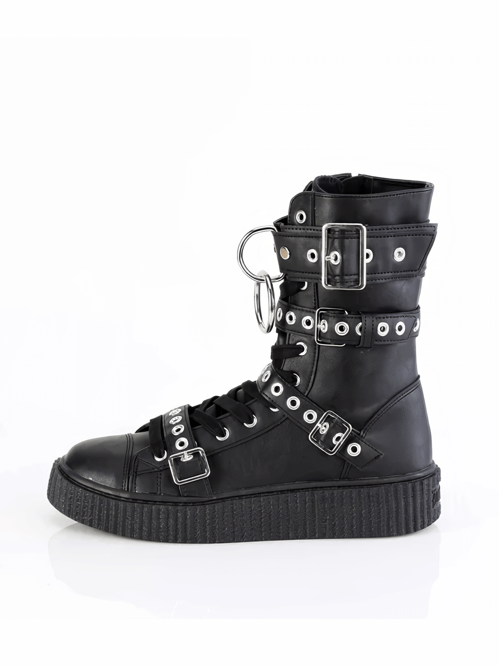 DEMONIA Mid-Calf Creeper Boots with Eyelet Buckle Straps