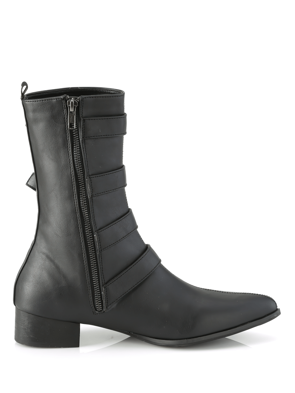 DEMONIA Multi-Strap Buckle Mid-Calf Boots with Pointed Toe