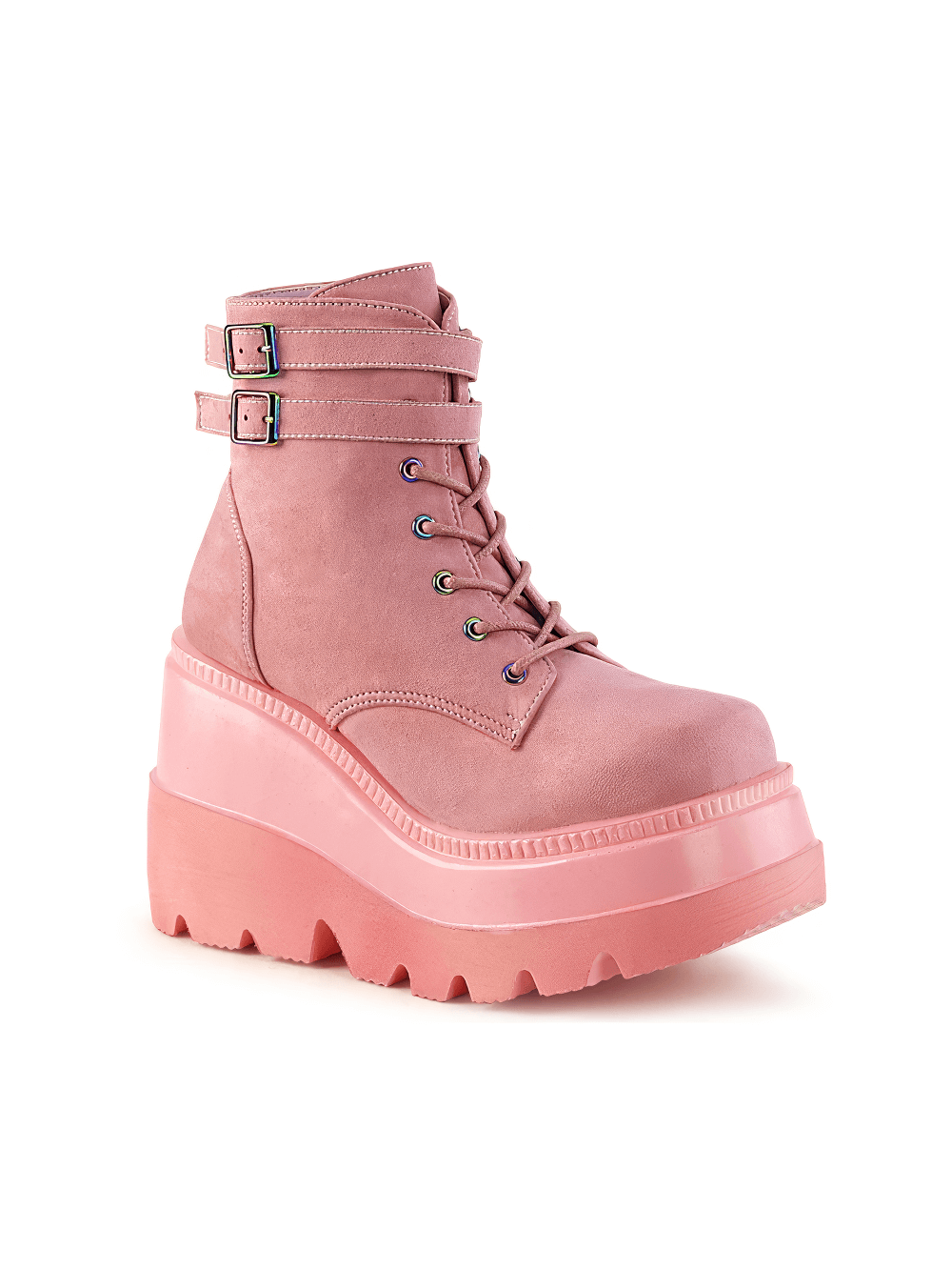 DEMONIA Pastel Goth Style Pink Wedge Platform Ankle Boot