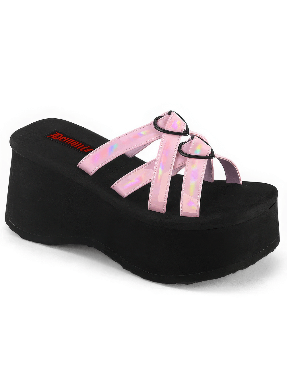 DEMONIA Pink Holographic Platform Slide Sandals