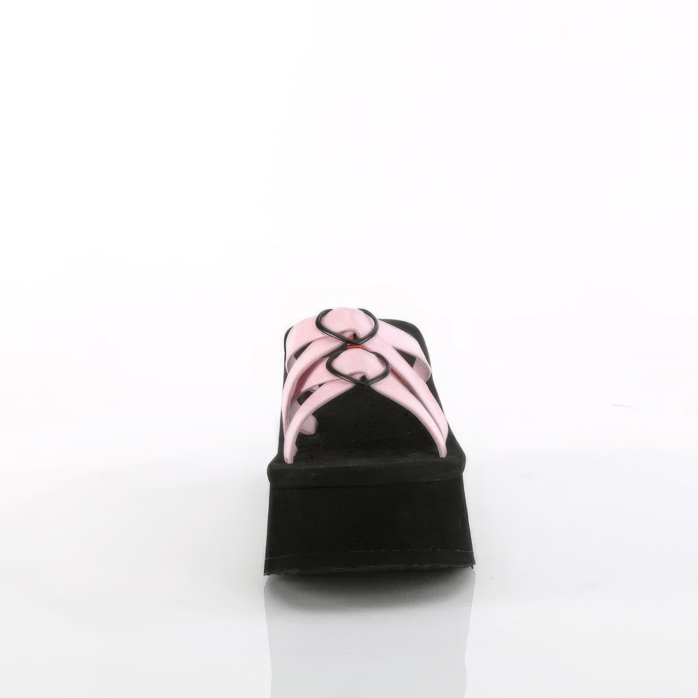 DEMONIA Pink Holographic Platform Slide Sandals