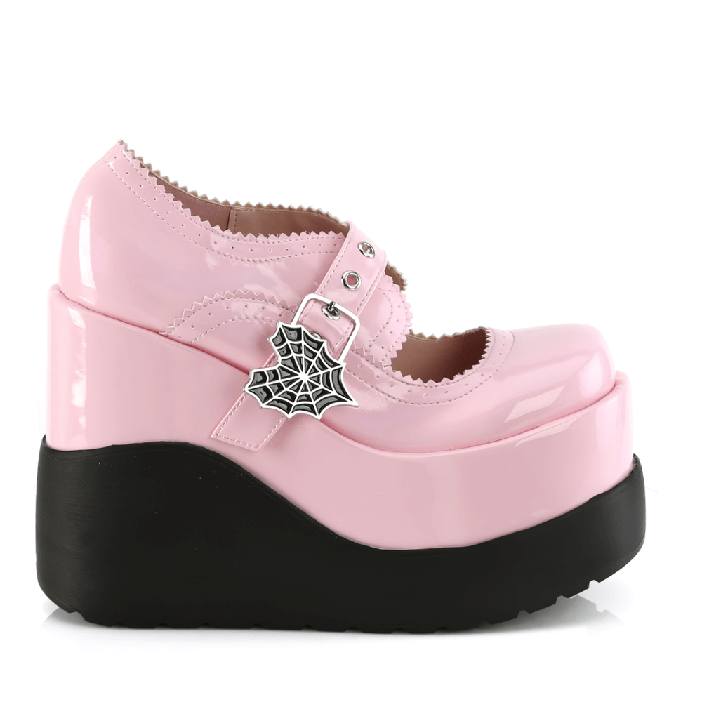 DEMONIA Pink Holographic Spider Buckle Platforms Shoes