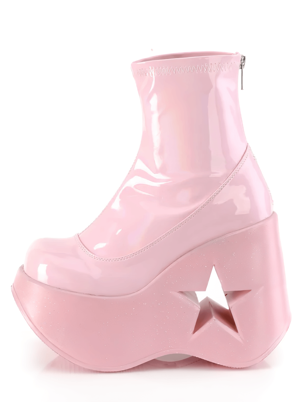 DEMONIA Pink Holographic Star Cutout Platform Ankle Boots