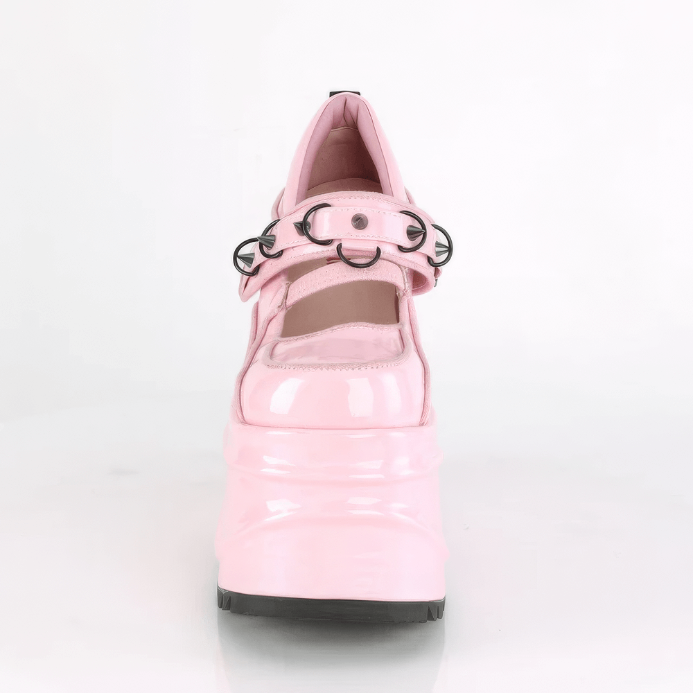 DEMONIA Pink Mary Jane Shoes with Cone Spike Details